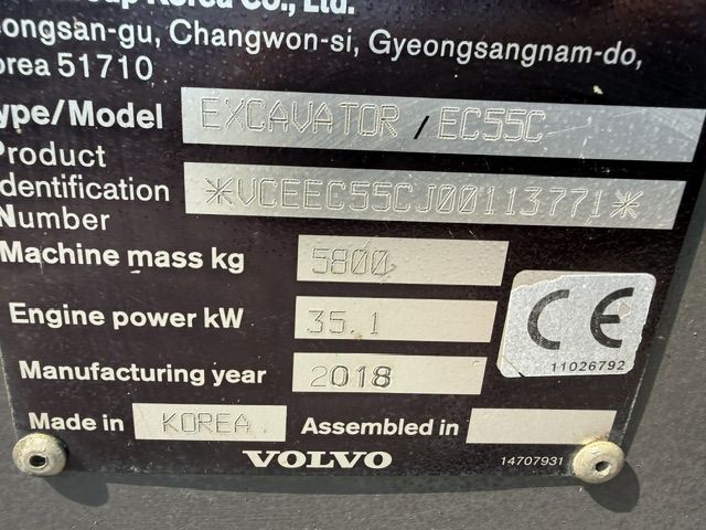 Volvo EC55c Bj18 SLP/SRT A/C 5.8T Midikraan Minigraver
