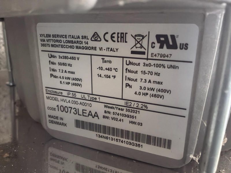 2021 Xylem Hydrovar 4.030 Variable Frequency Drive for Pump Motors