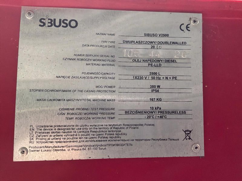 2020 Sibuso V2500 Verticale dubbelwandige dieseltank