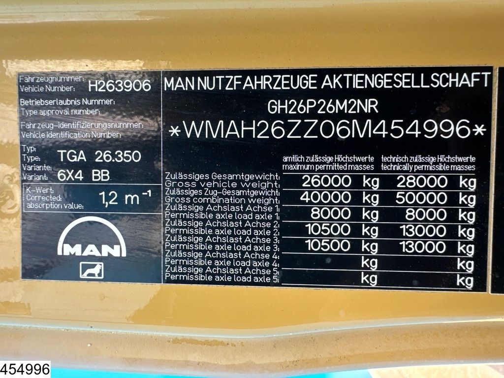 MAN TGA 26 350 6x4, Steel suspension, Manual, Hub reduction