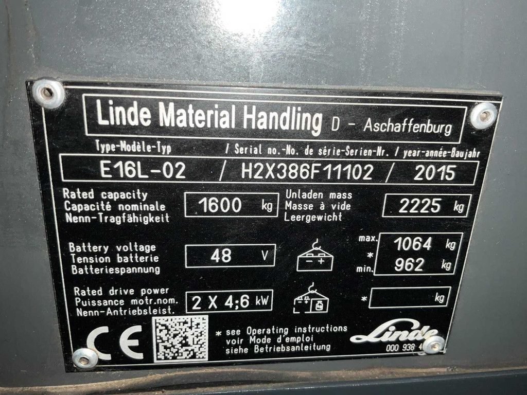 Linde E16-02 Triplex - Freelift - Sideshift