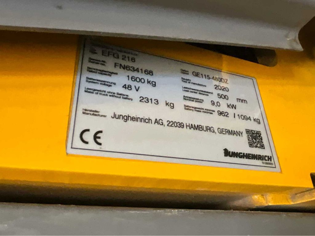 Jungheinrich EFG216 Triplex - Freelift - Sideshift - Acculader