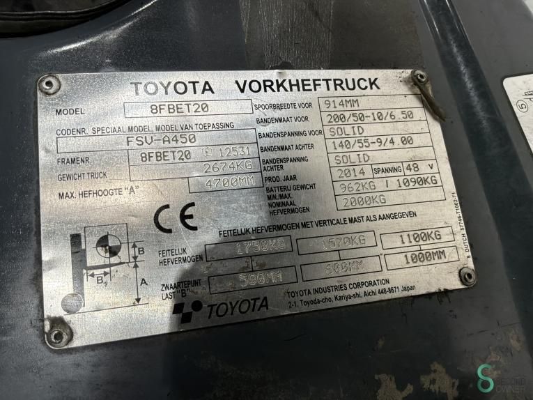 Forklifts Electric Toyota 8 FBET 20 2014 Triplex