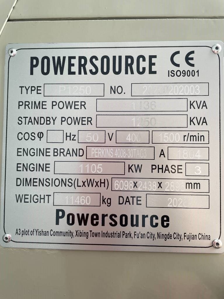 Perkins 4008TAG3 - 1.250 kVA Generator - DPX-19821