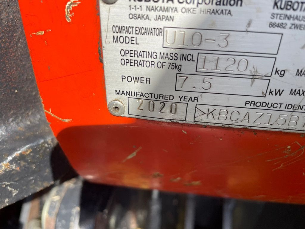 Kubota U10-3 minigraafmachine hydraulische wissel