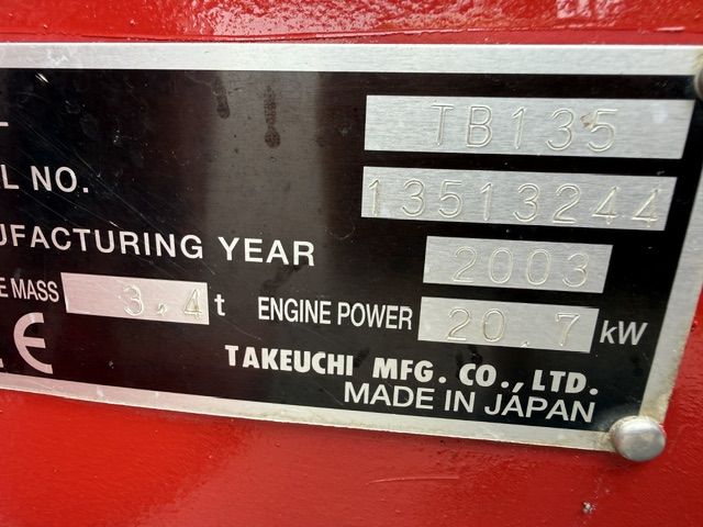 Takeuchi TB135 Minigraver Minikraan 3.6T Kubota CAT ZGST