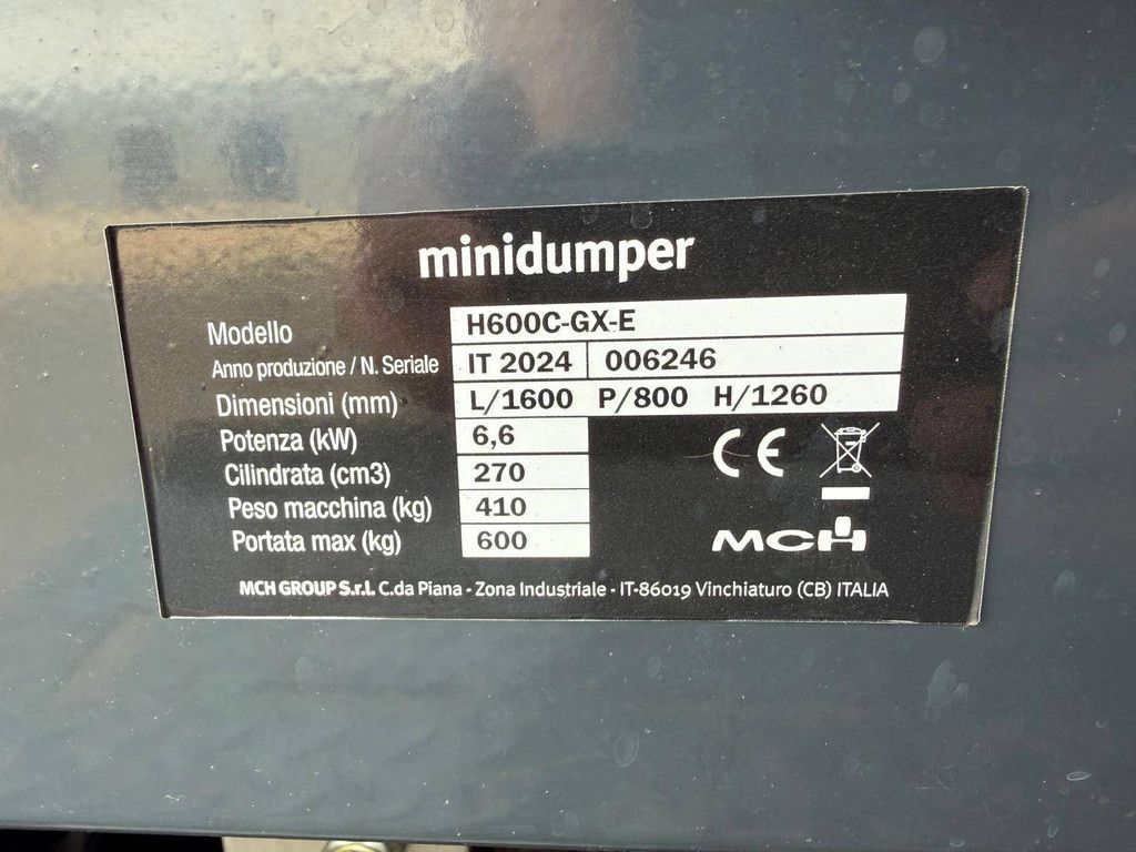 Mini dumper MCH H600C Petrol 6.6kW 600kg 2024 New