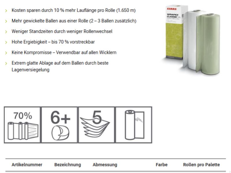 Claas WRAPEX CLASSIC XL Weiß / Hellgrün NUR SOLANGE DER VORRAT REI