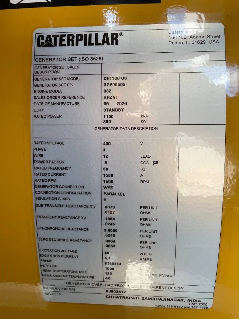 CAT DE1100GC - 1.100 kVA Standby Generator - DPX-18225