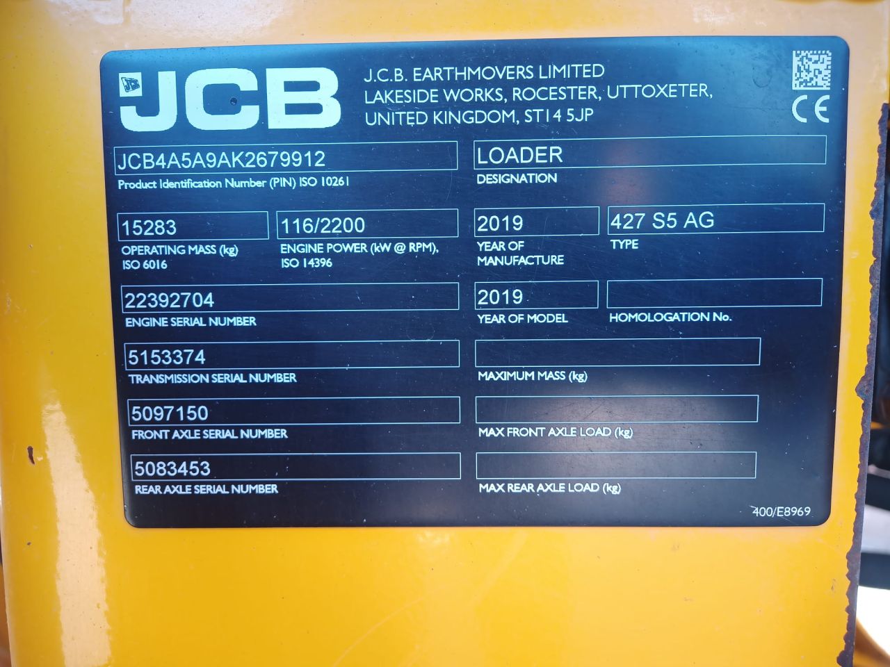 JCB 427 Agri wiellader shovel