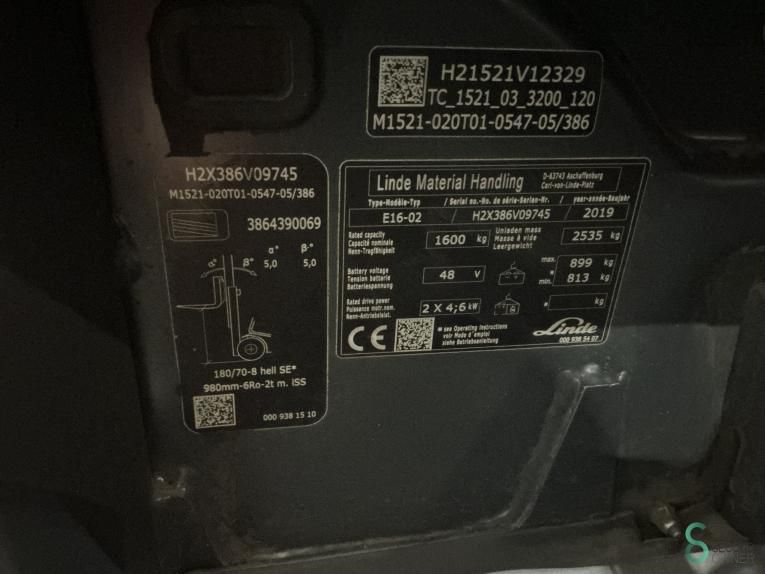 Forklifts Electric Linde E16-02 2019 Battery 2025 Triplex