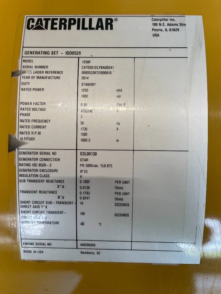 CAT 3512 - 1250 kVA Used Generator - DPX-12661
