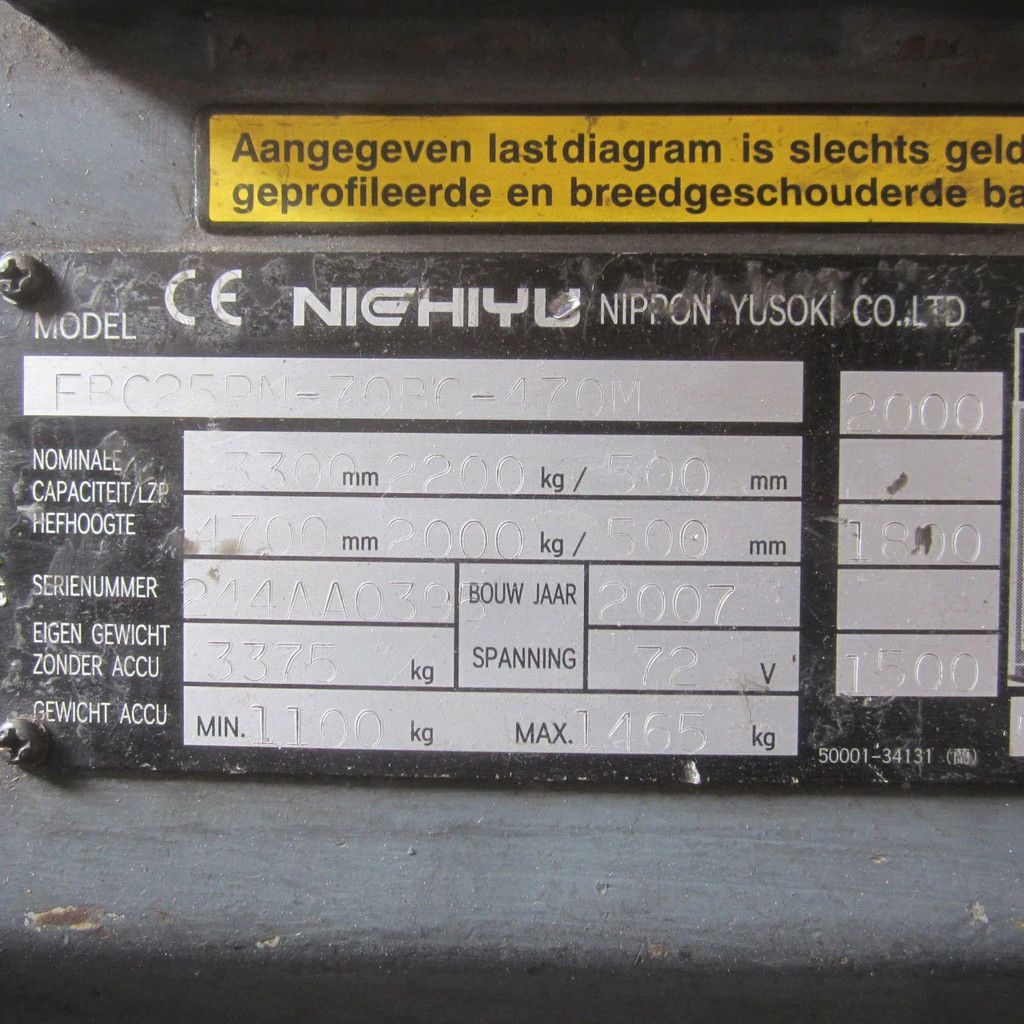 Nichiyu Heftruck FPC25PN, elek., triplex, side shift, hydro vorkverstelling.