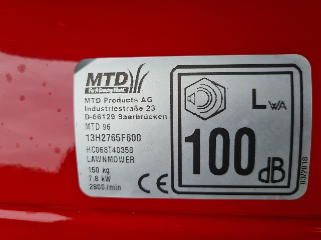 MTD 96 zitmaaier zijlosser 2018