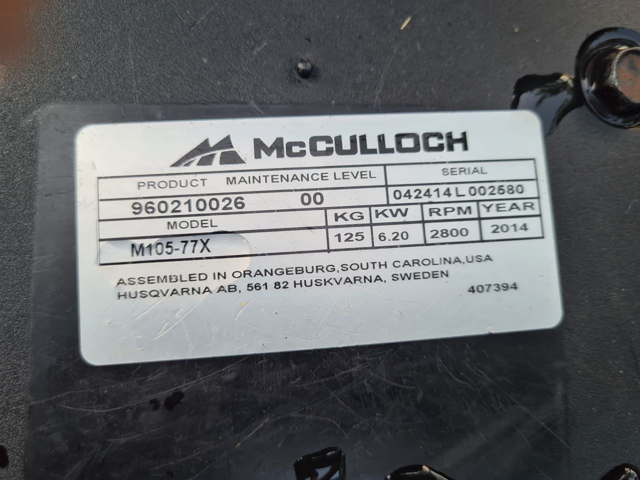 McCulloch M105-77X zitmaaier.