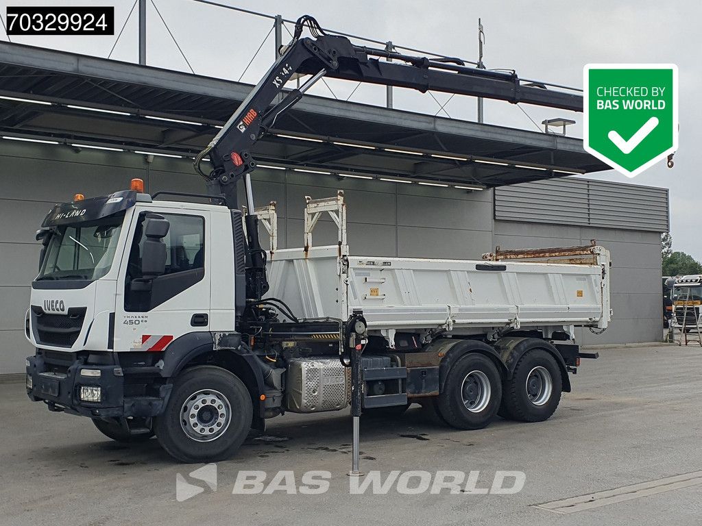 Iveco Trakker 450 6X4 HIAB 144 E-3 Hiduo Kran Crane 11m3 Meiller 2-way tipper Full Steel Big-Axle Euro 6
