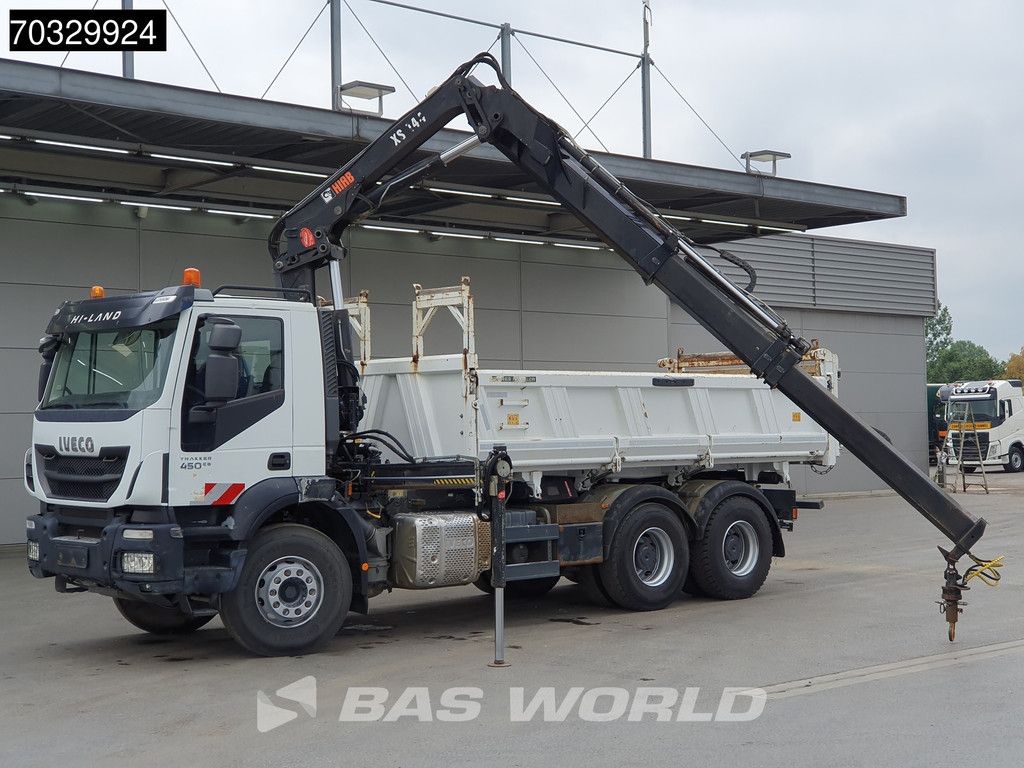 Iveco Trakker 450 6X4 HIAB 144 E-3 Hiduo Kran Crane 11m3 Meiller 2-way tipper Full Steel Big-Axle Euro 6
