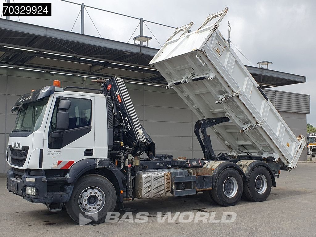 Iveco Trakker 450 6X4 HIAB 144 E-3 Hiduo Kran Crane 11m3 Meiller 2-way tipper Full Steel Big-Axle Euro 6