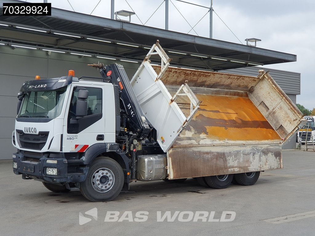 Iveco Trakker 450 6X4 HIAB 144 E-3 Hiduo Kran Crane 11m3 Meiller 2-way tipper Full Steel Big-Axle Euro 6