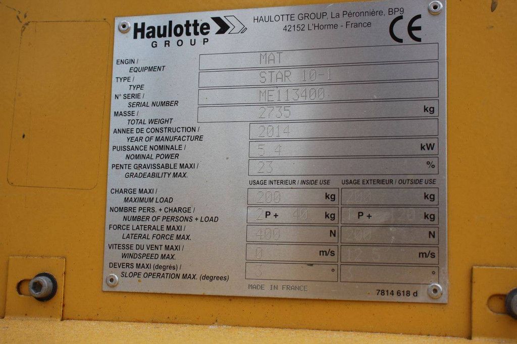 Haulotte Star 10 Elektrischer Mastlift 200 kg 10 m 2014