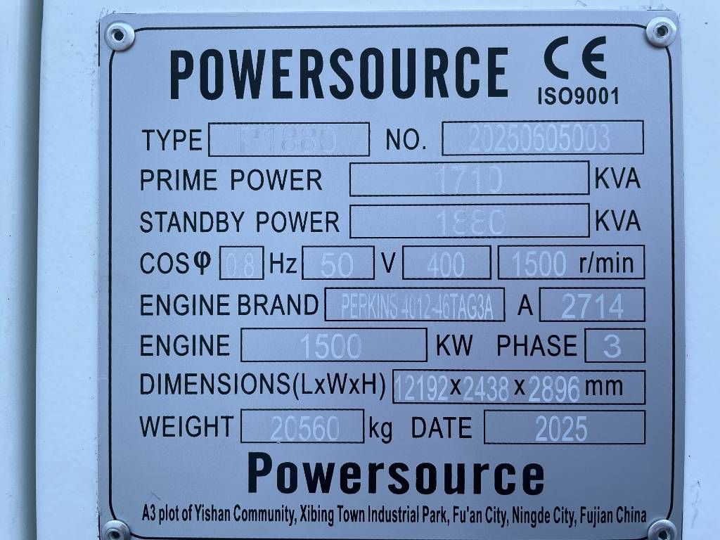 Perkins 4012-46TAG3A - 1.880 kVA Generator - DPX-19824-O