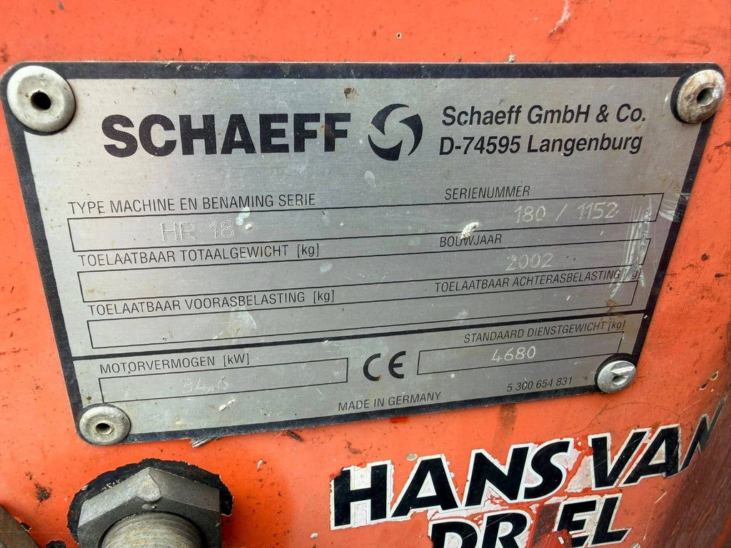 Crawler excavator Schaeff HR18 Diesel 34.6kW 2002