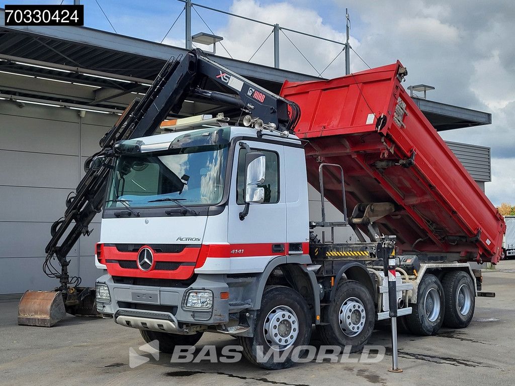 Mercedes Actros 4141 8X4 HIAB 166 D-4 Hiduo Crane 11m3 2-way tipper Steelsuspension Big-Axle Euro 5