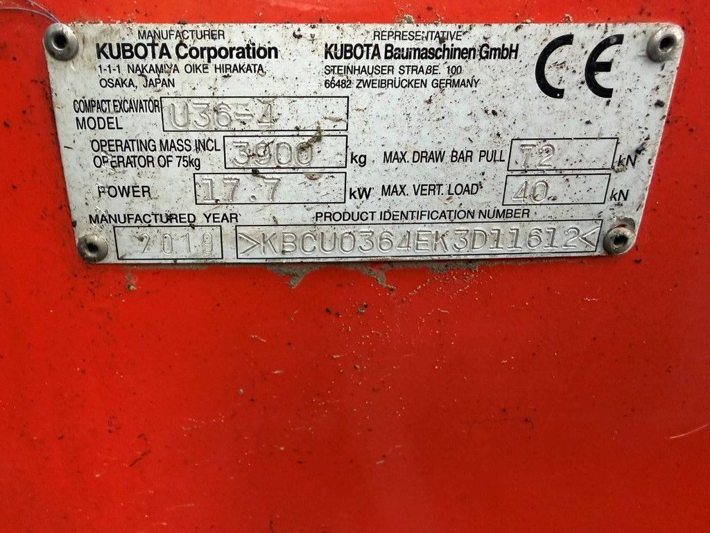 Minigraver Kubota U36-4 Diesel 17.7kW 2019