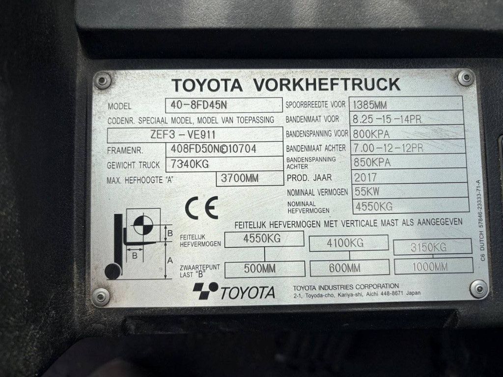 Gabelstapler Toyota 40-8FD45N Diesel 4550kg 3,7m 2017