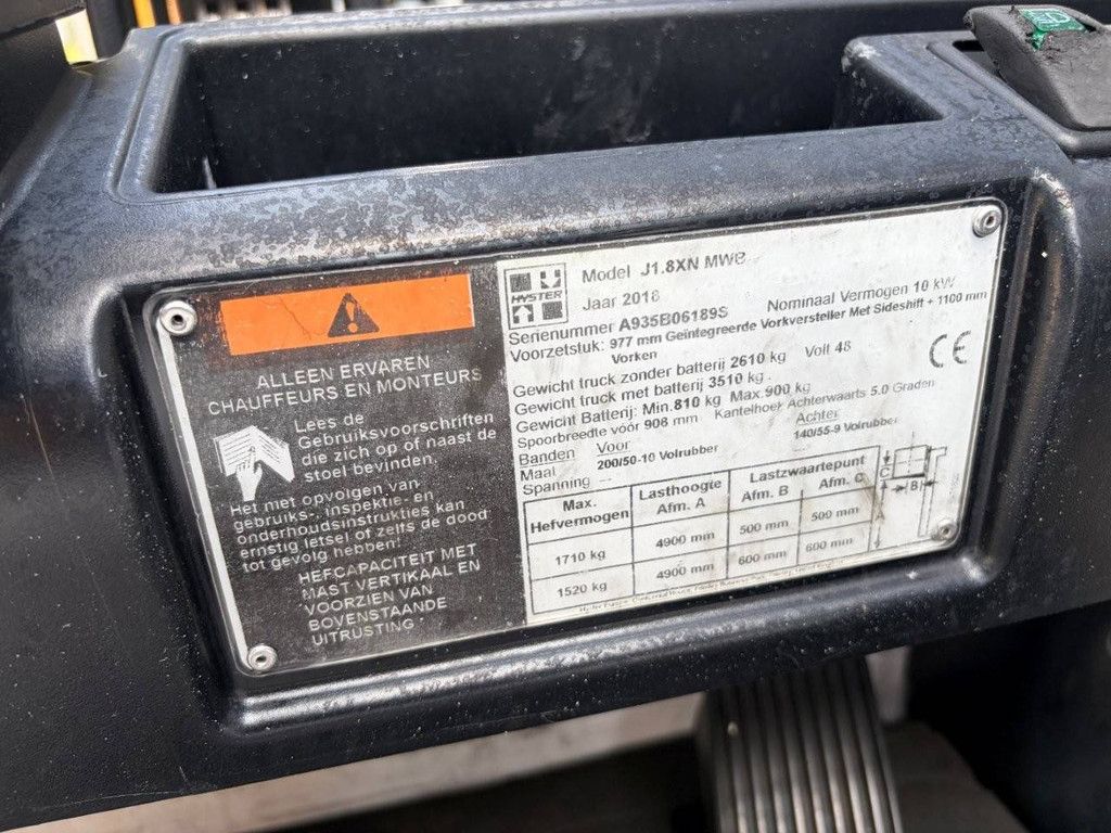 Forklift Hyster J1.8XN Electric 1710kg 4.9m 2018