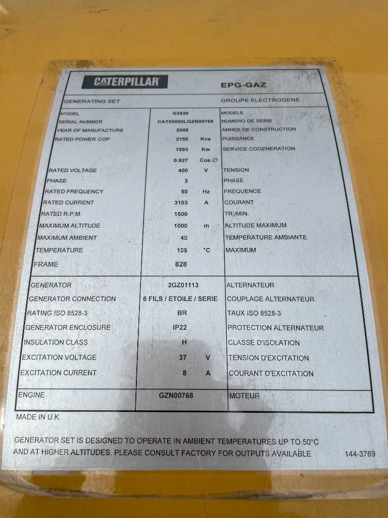 CAT G3520 - 2.150 kVA Used Gas Generator - DPX-12668