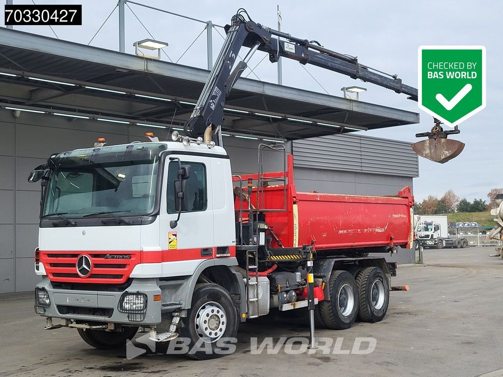 Mercedes Actros 3341 6X4 HIAB 144 B-3 HIDUO Kran Crane 10m3 3-way tipper Steel suspension Euro 5