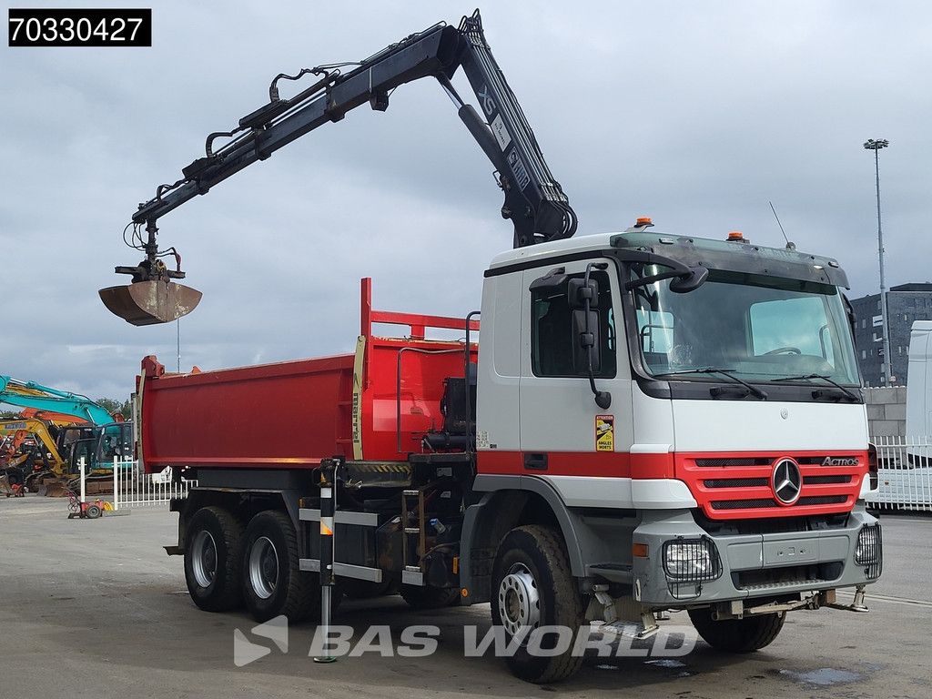 Mercedes Actros 3341 6X4 HIAB 144 B-3 HIDUO Kran Crane 10m3 3-way tipper Steel suspension Euro 5