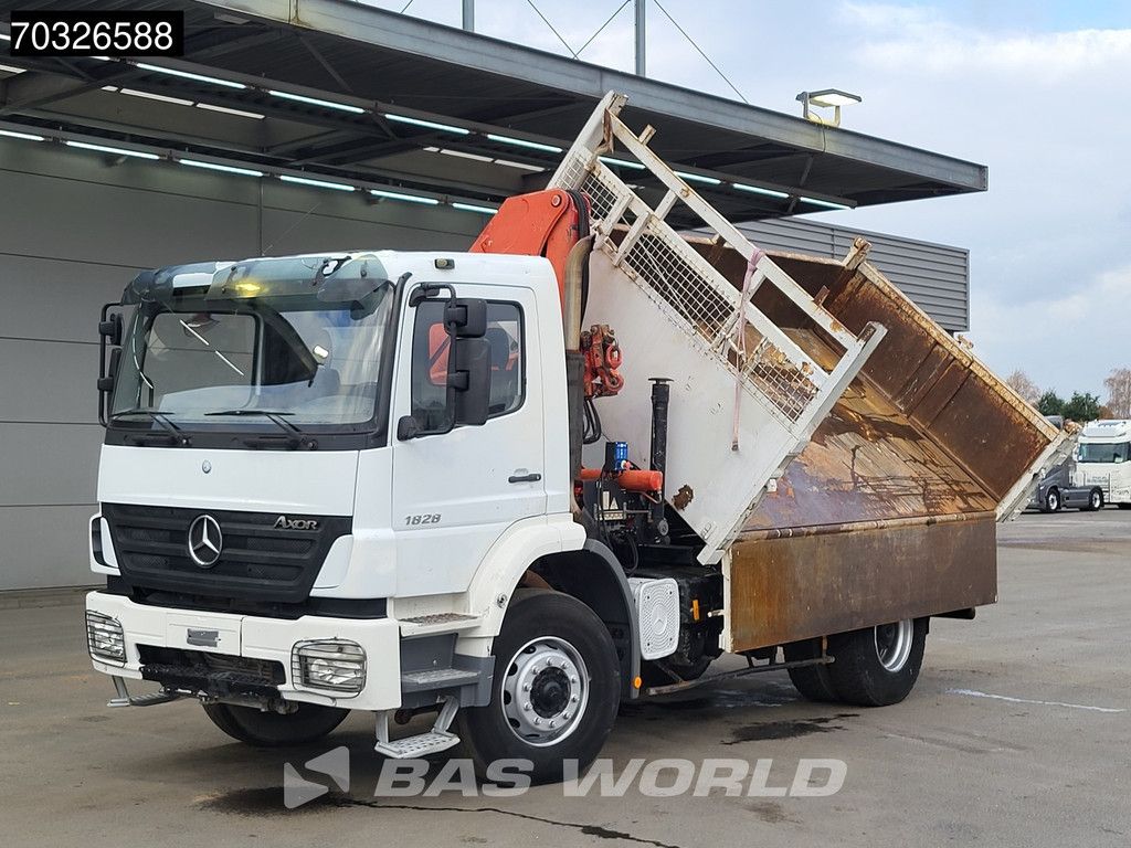 Mercedes Axor 1828 4X2 HMF 1063K2 Kran Crane Marrel 2-way tipper Steel suspension Euro 4