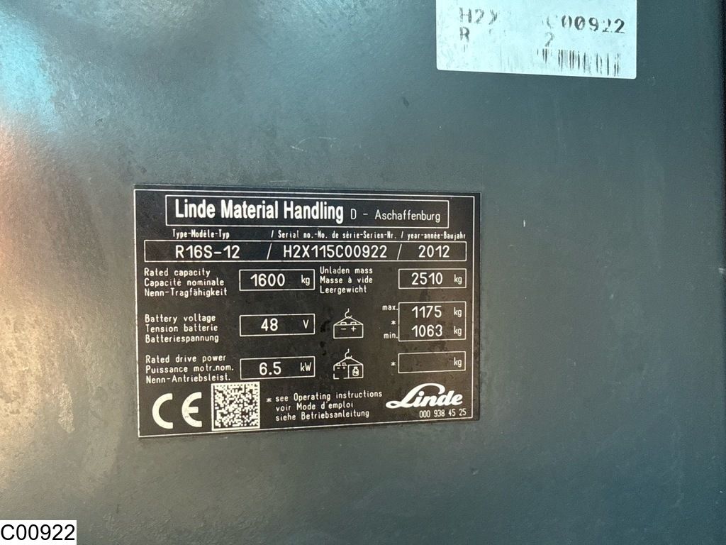 Linde R16 48V, 6.5 KW, 9578H