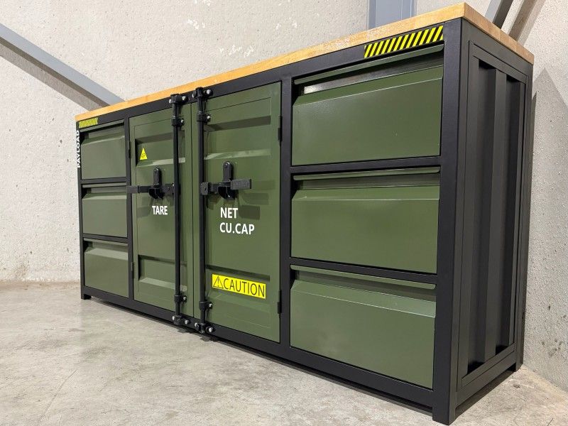 Metal workbench with a wooden top