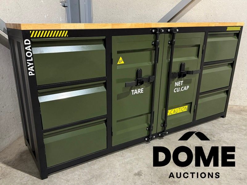 Metal workbench with a wooden top
