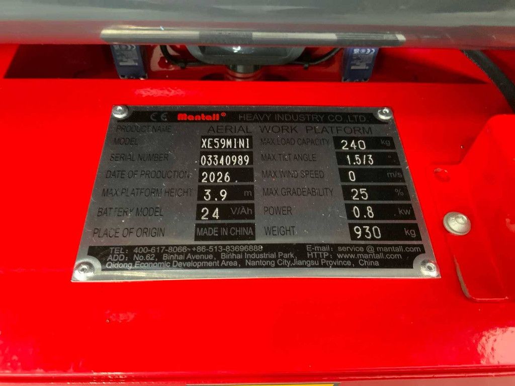 Mantall XE59MINI Elektrische Scherenbühne 5,9 m 2026 Neu