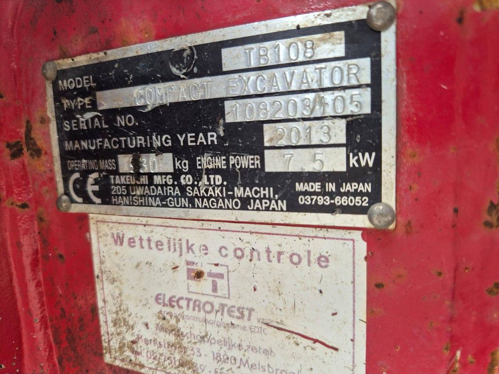 Minigraver Takeuchi TB108 Diesel 7.5kW 2013