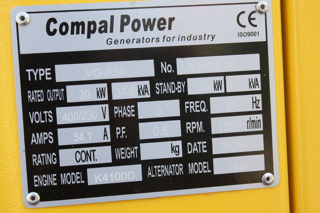Generator Compal Power VG-R30 Diesel 37kVA 2025 Neu