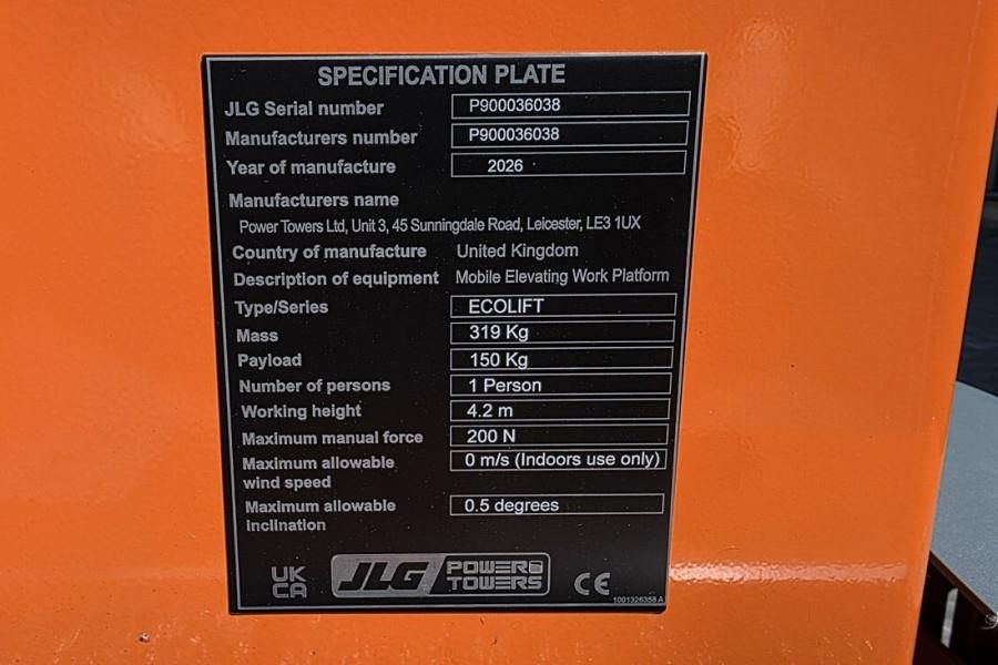 JLG ECOLIFT PUSH AROUND, 4.20m Working Height, Own Wei