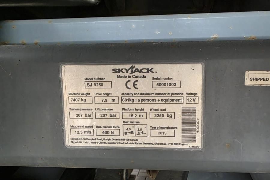 SkyJack SJ9250RT Diesel, 4x4 Drive, 17.2m Working Height,