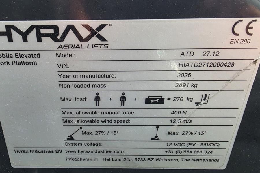 Hyrax ATD 27.12 Diesel, 12.6m Working Height 12.6m Reach