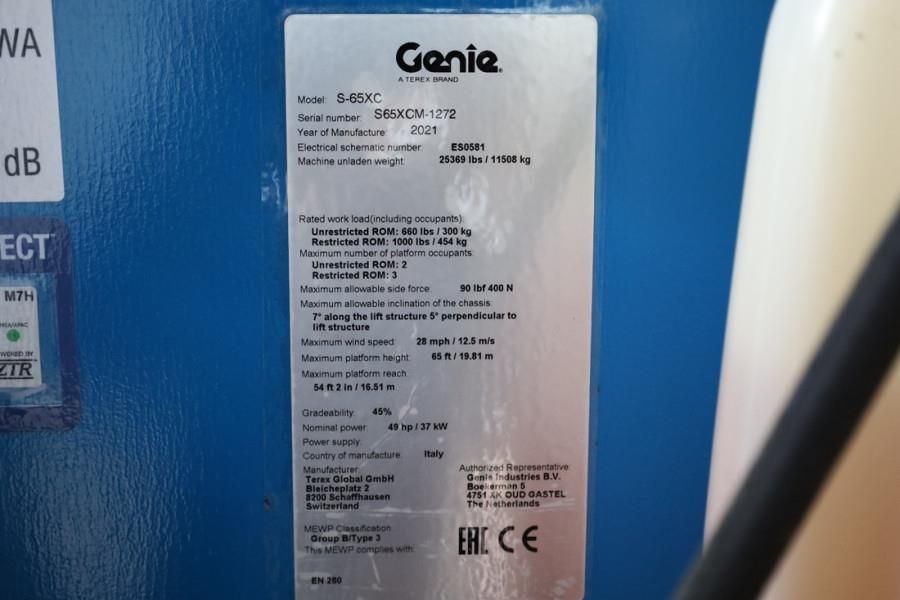 Genie S65XC Diesel, 4x4 Drive, 21.8m Working Height, 16.