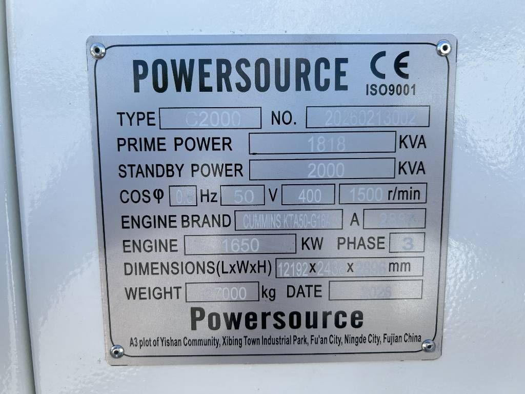 Cummins KTA50-G16A - 2.000 kVA Generator - DPX-19849.8