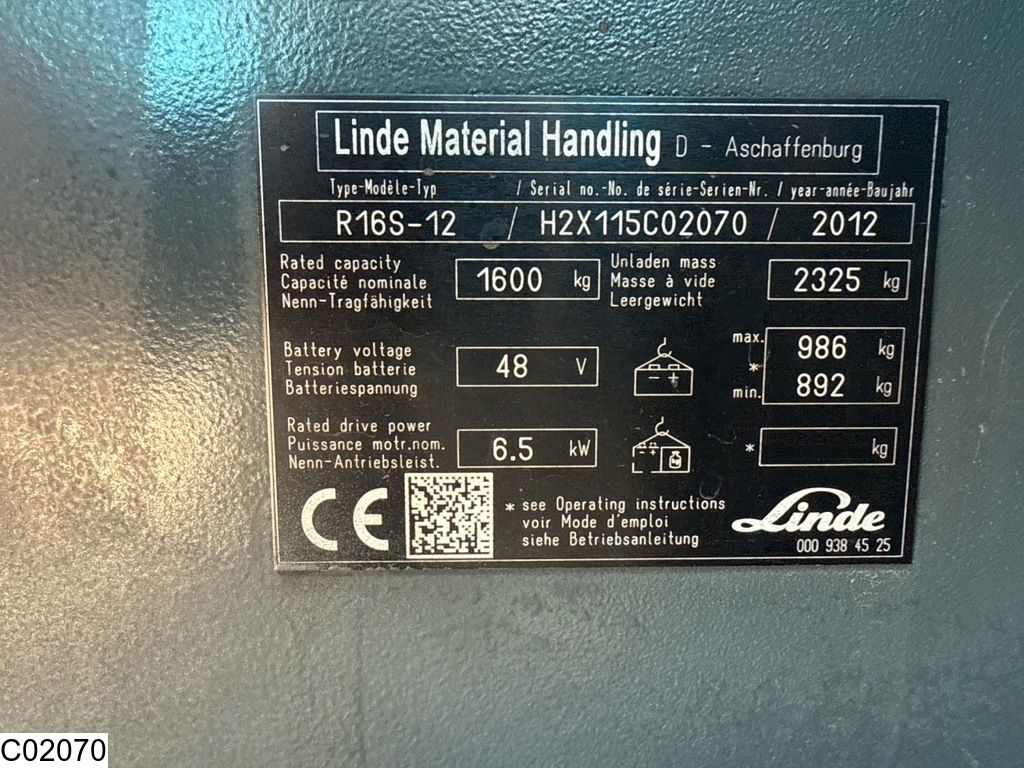 Linde R16 48V, 6.5 KW, 9578H