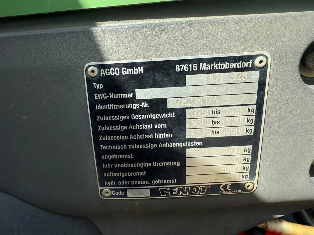 Fendt 930 Vario TMS Vario 930 60 KM Lucht Fronthef