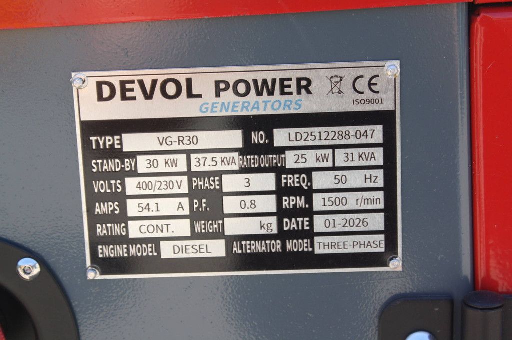 Generator Devol Power VG-R30 Diesel 37,5 kVA 2026 Demo