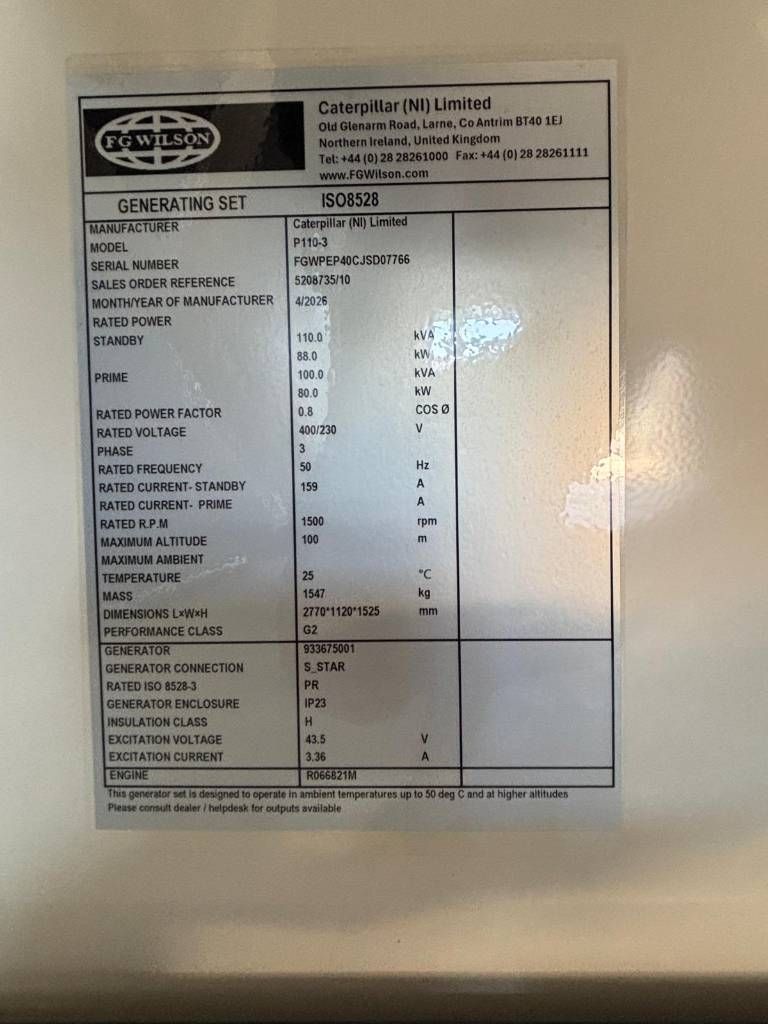 FG Wilson P110-3 - 110 kVA Genset - DPX-16008