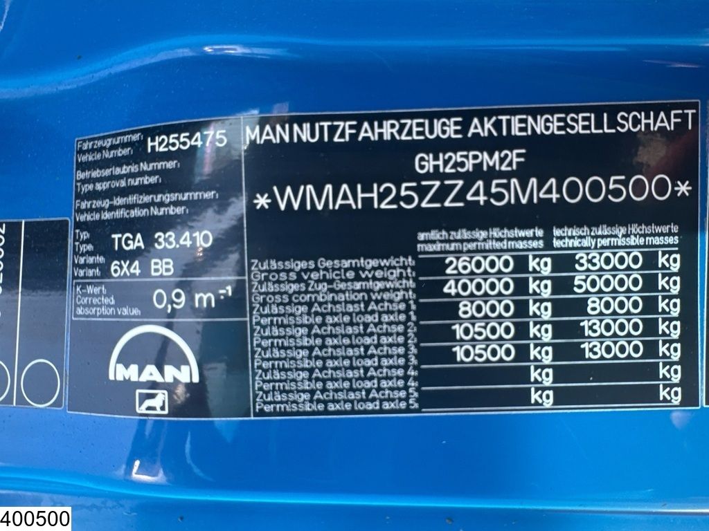 MAN TGA 33 410 6x4 Meiller, Steel suspension, Manual